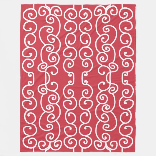 Baksteen rood met witte rollen fleece deken (Voorkant)