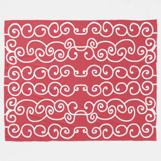 Baksteen rood met witte rollen fleece deken (Voorkant (Horizontaal))