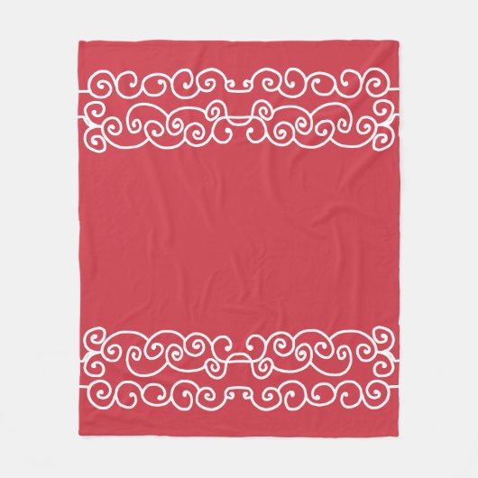 Baksteen rood met witte rollen fleece deken (Voorkant)