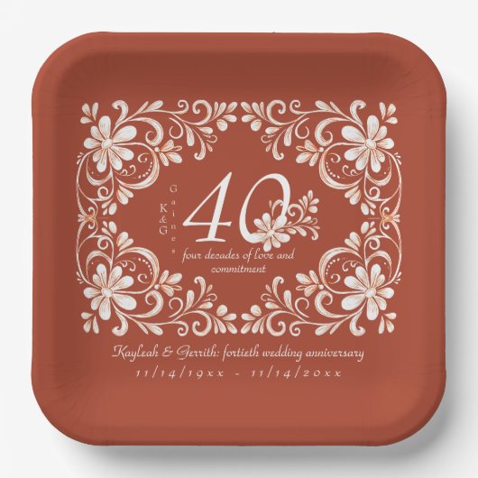 Baksteen Rood Shabby Chic 40 Jubileum Bord (Voorkant)
