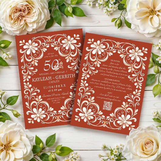 Baksteen Rood Shabby Chic QR Jubileum Uitnodiging