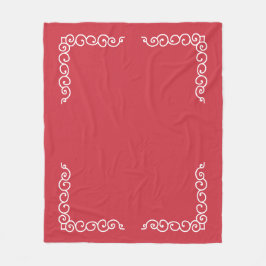 Baksteenrood met witte scrolls hoek fleece deken