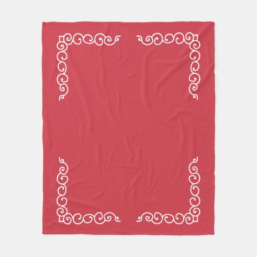 Baksteenrood met witte scrolls hoek fleece deken (Voorkant)