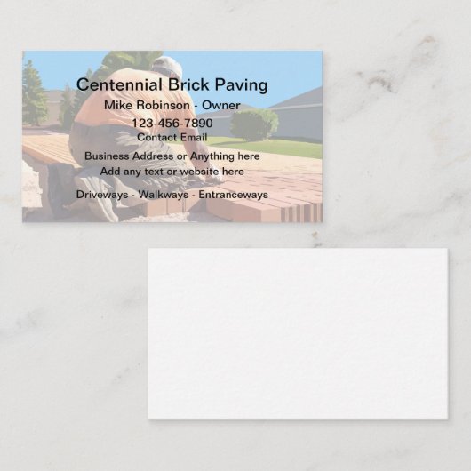 bakstenen bestratingscementconstructie visitekaartje (Voorkant / Achterkant)