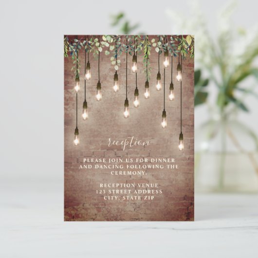 Bakstenen Bollen Groene Huwelijksreceptie Details  Kaart (Staand voorkant)