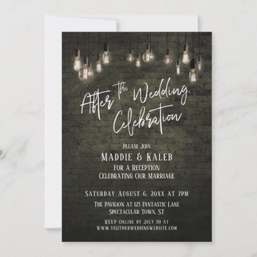 Bakstenen Edison-verlichtingen na de bruiloftfeest Kaart (Voorkant)