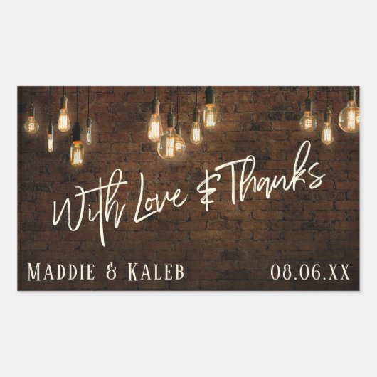 Bakstenen met antieke Edison lampen Met liefde en  Rechthoekige Sticker (Voorkant)