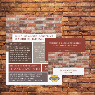 Bakstenen Muur, Bouwbedrijf, Aannemers Reclame Flyer