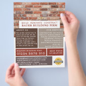 Bakstenen Muur, Bouwbedrijf, Aannemers Reclame Flyer (Hand)