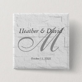Bakstenen Muur Calligrafie Script Monogram Huwelij Vierkante Button 5,1 Cm