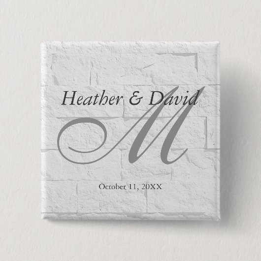 Bakstenen Muur Calligrafie Script Monogram Huwelij Vierkante Button 5,1 Cm (Voorkant)