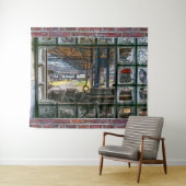 Bakstenen muur gebroken raam Graffiti kunst aan de Wandkleed (In Situ (horizontaal))