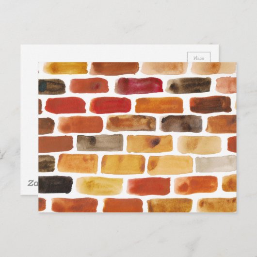 Bakstenen muur in bruine schaduwen, waterverf het briefkaart (Voorkant / Achterkant)