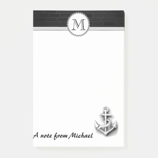 Bakstenen muur nautisch anker monogram post-it® notes (Voorkant)
