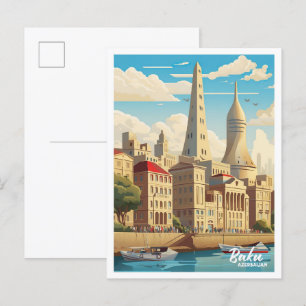 Baku Azerbeidzjan Art Vintage Travel Illustration Briefkaart