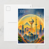 Baku Azerbeidzjan Cityscape Waterverf Feestdagenkaart (Voorkant / Achterkant)