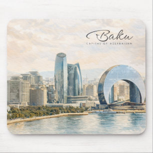 Baku Azerbeidzjan Hoofdstad Aquarel Reis Cadeau Muismat