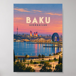 Baku Azerbeidzjan Reis Kunst Vintage Poster