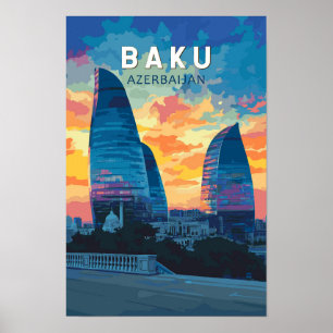 Baku Azerbeidzjan Reizen Kunst Vintage Poster