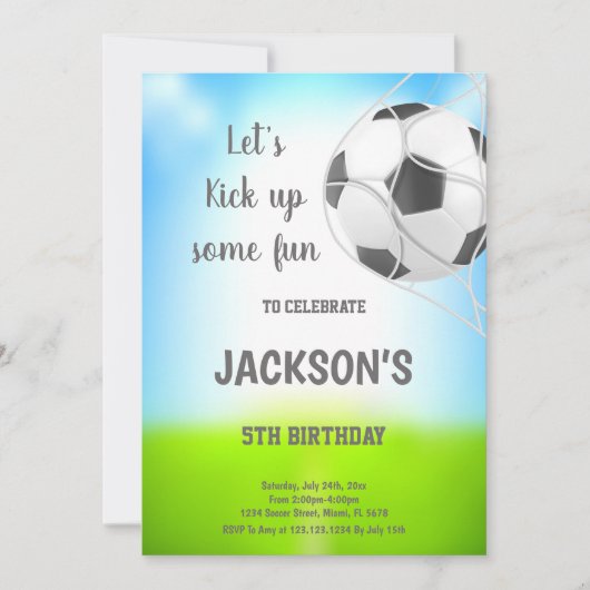 Bal in het Net Voetbal Verjaardag Uitnodiging (Voorkant)