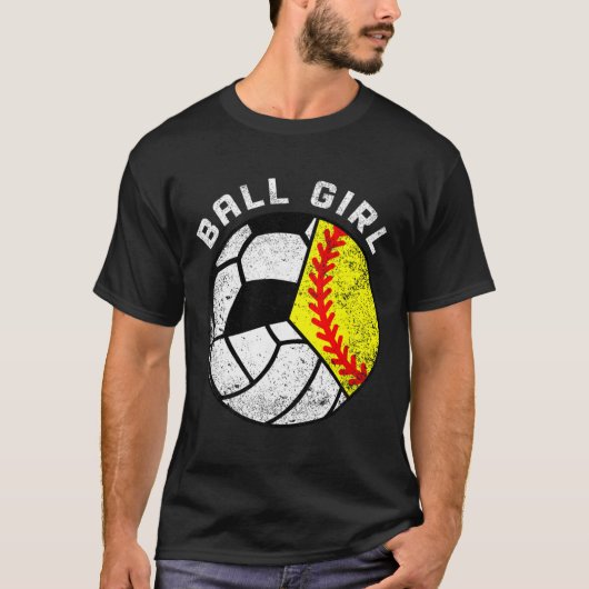 Bal Meisje Softbal Volleybal Voetbal Grappige Drie T-shirt (Voorkant)