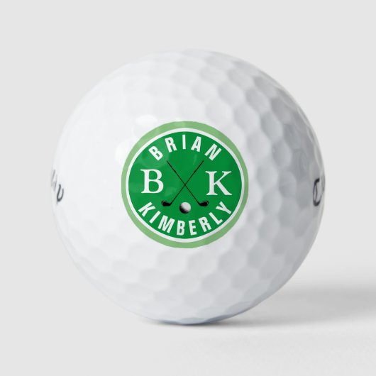 bal met golfer-naam & -initialen, monogrammen (Voorkant)