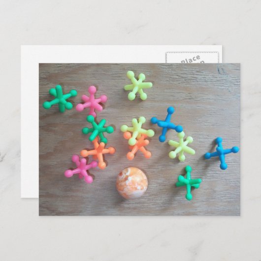 Bal met Kleurrijke Jacks Opgegooid aan boord Briefkaart (Voorkant / Achterkant)