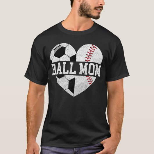 Bal Moeder Hart Grappig Honkbal Voetbal Moeder ret T-shirt (Voorkant)