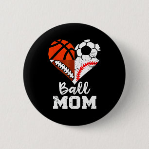 Bal Moeder Hart Grappig Voetbal Basketbal Honkbal Ronde Button 5,7 Cm