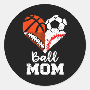 Bal Moeder Hart Grappig Voetbal Basketbal Honkbal Ronde Sticker
