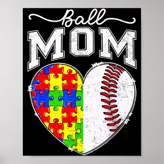 Bal Moeder Mama Autisme Bewustzijn Dag Honkbal Har Poster (Voorkant)