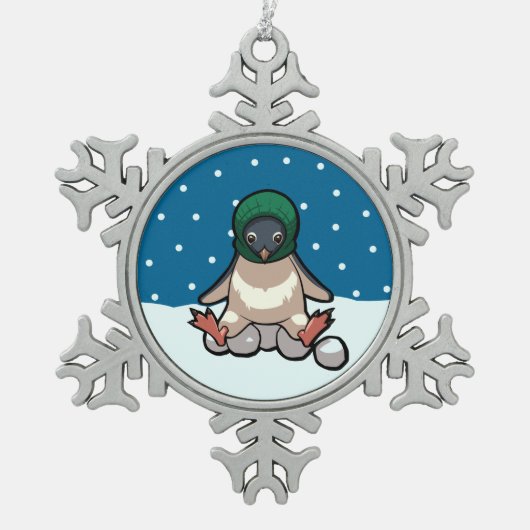 Balaclava Pinguïn Funny Christmas Sneeuwbal Cartoo Tin Sneeuwvlok Ornament (Voorkant)