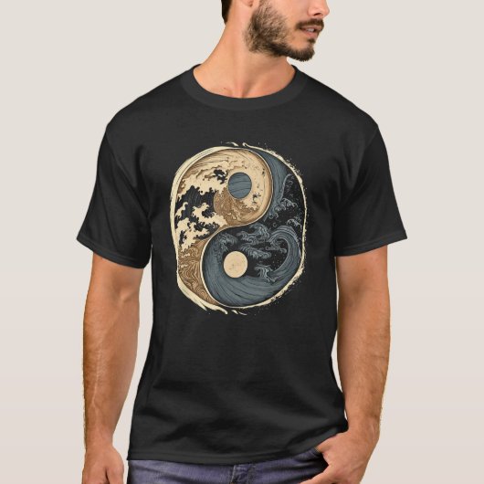 Balance and Harmony Yin Yang Symbol with Waves T-shirt (Voorkant)