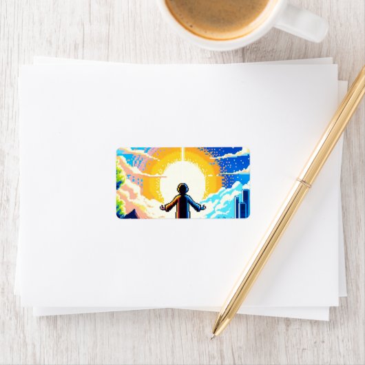 Balance of Worlds - Futuristische Pixel Art Tech Etiket (Insitu)