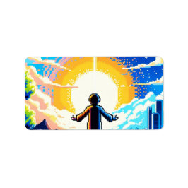 Balance of Worlds - Futuristische Pixel Art Tech Etiket