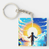 Balance of Worlds - Futuristische Pixel Art Tech Sleutelhanger (voorkant)