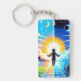 Balance of Worlds - Futuristische Pixel Art Tech Sleutelhanger