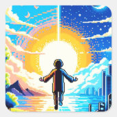 Balance of Worlds - Futuristische Pixel Art Tech Vierkante Sticker (Voorkant)