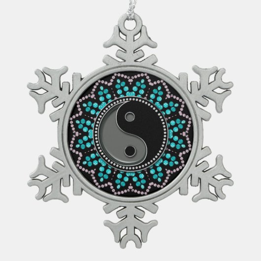 Balance YinYang Aqua Black New age Sparkle Tin Sneeuwvlok Ornament (Voorkant)