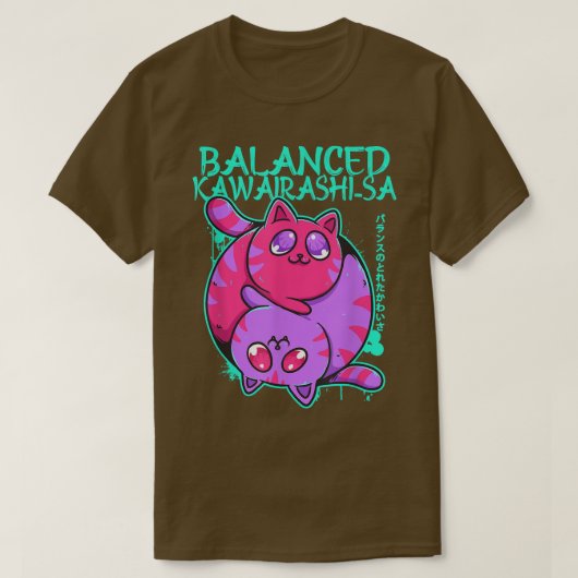Balanced Kawairashi-sa Yin Yang Anime Cat Kitten O T-shirt (Design voorkant)