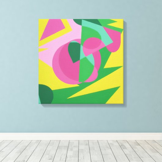 Balancing Act Yellow Background Canvas Print (Insitu (Houten vloer))