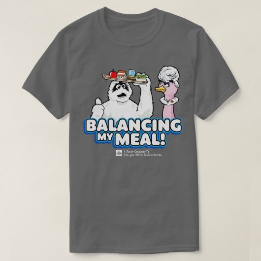 Balancing Mijn Maaltijd Retro PSA Donker T-shirt (Design voorkant)