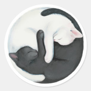 Balancing Yin Yang Cats: Black and White Kittens Ronde Sticker