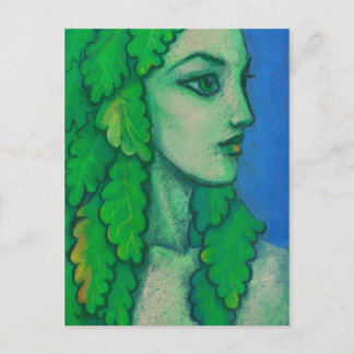 Balanis, droog, groene bladeren, bosgodin, kunst briefkaart