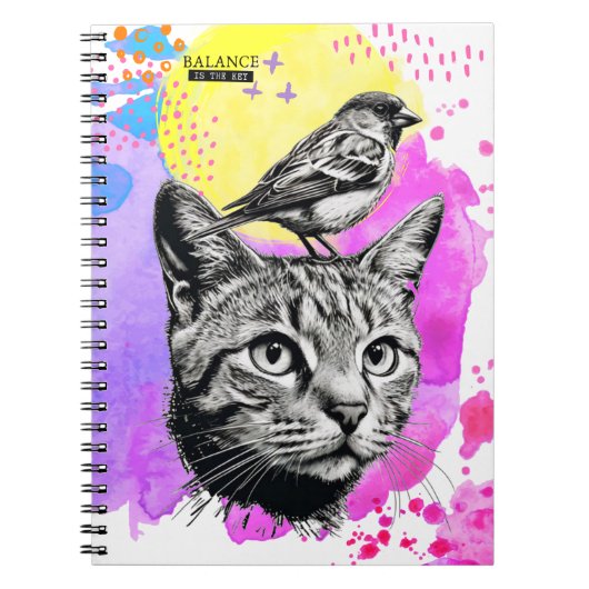 Balans is de sleutel - kat + vogel | Notitieboek J (Voorkant)