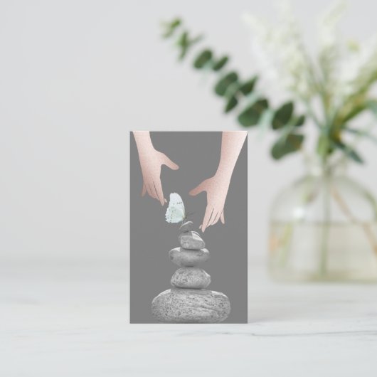 Balans Stones Butterfly Healing Hands Health Spa Visitekaartje (Staand voorkant)