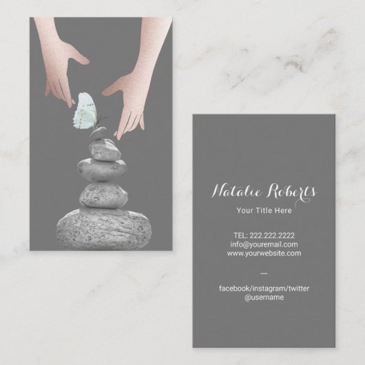 Balans Stones Butterfly Healing Hands Health Spa Visitekaartje (Voorkant / Achterkant)