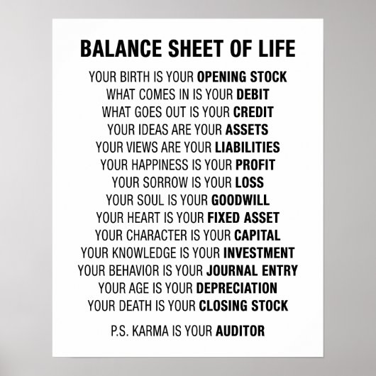 Balans van het leven Funny Accounting Poster (Voorkant)
