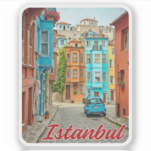 Balat Istanboel Turkije Waterverf Sticker (Voorkant)