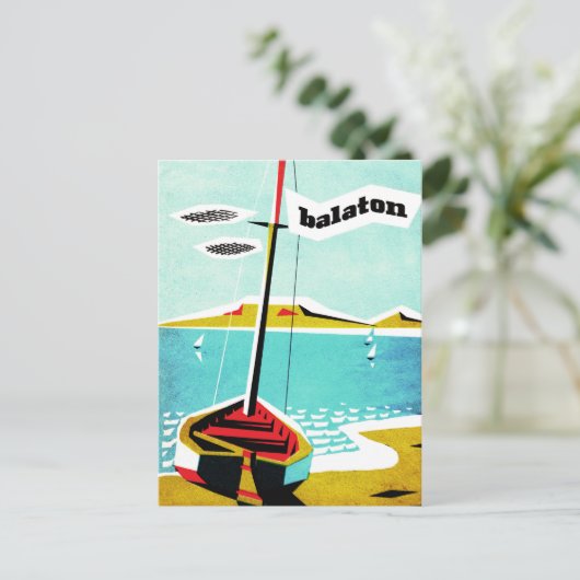 Balaton-meer, vissersboot op de kust, Hongarije Briefkaart (Staand voorkant)